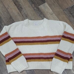 Hippie Rose Size Large Chunky Cropped Sweater Cream Striped